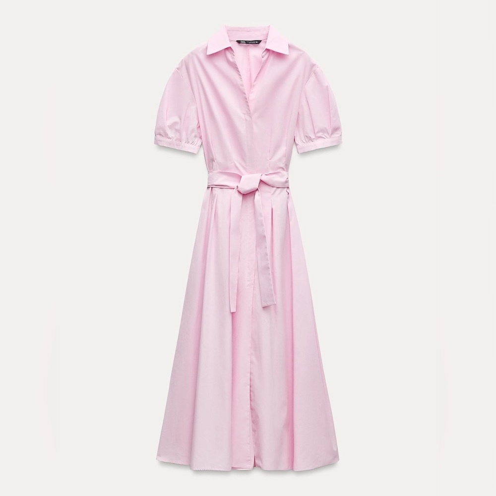NWT ZARA Pink Poplin Shirtdress Size Xs